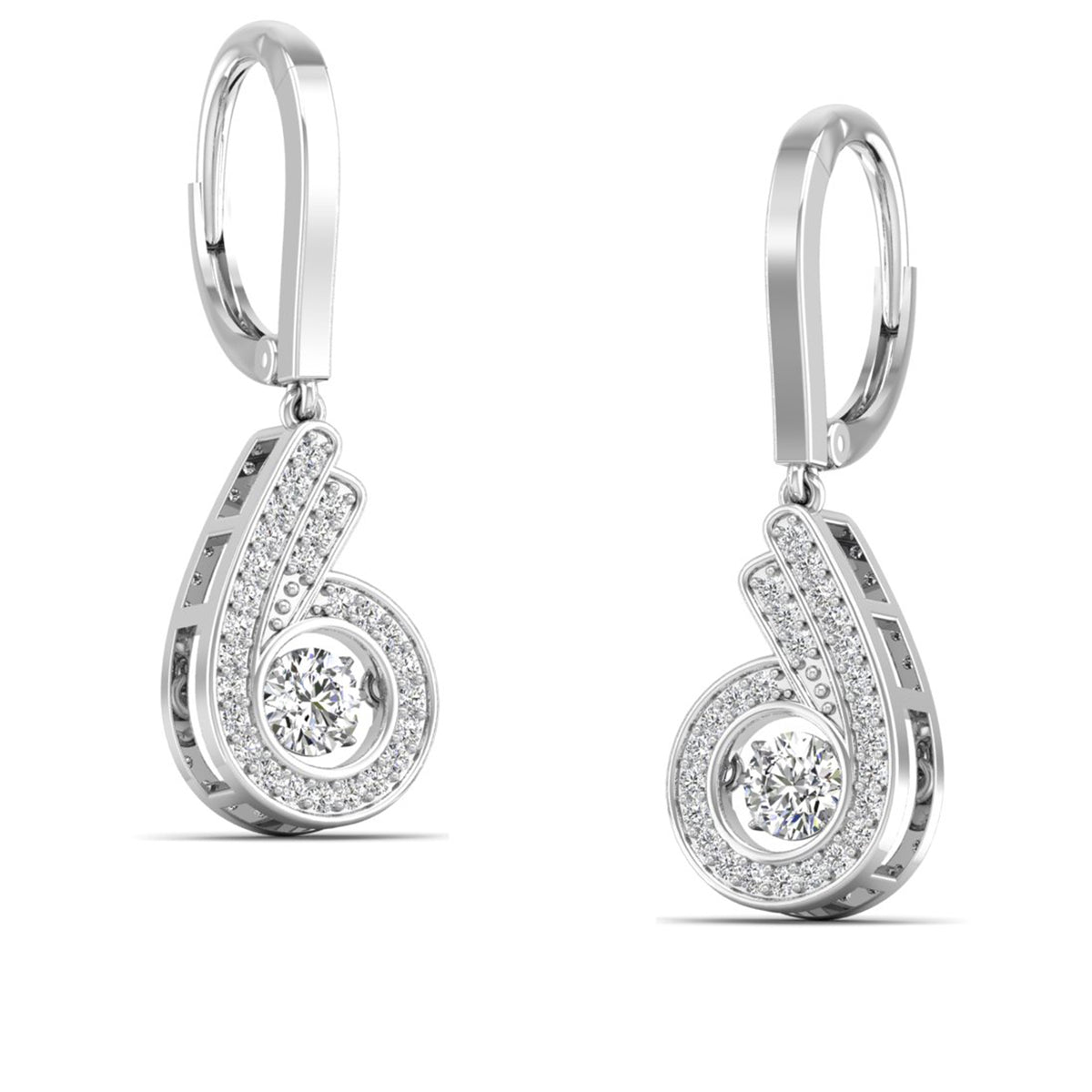 Spiral Triple Row Dancing Diamond Dangle Earrings - Milano
