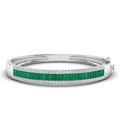 Triple Row Baguette Emerald and Diamond Bangle