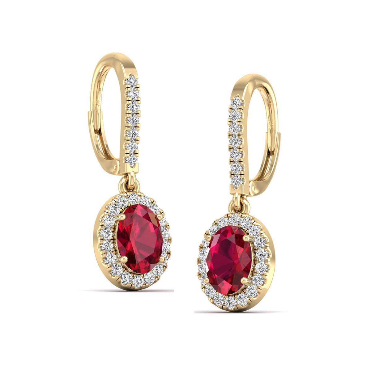 Halo Oval Ruby and Diamond Dangle Earrings – Milano