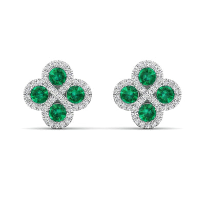 Clover Emerald and Diamond Stud Earrings