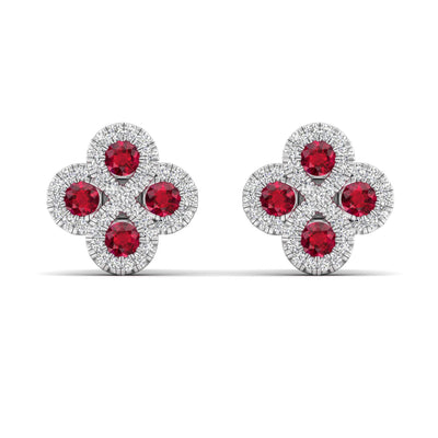 Clover Ruby and Diamond Stud Earrings