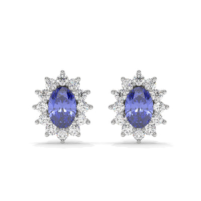 Oval Tanzanite and Lab Diamond Stud Earrings