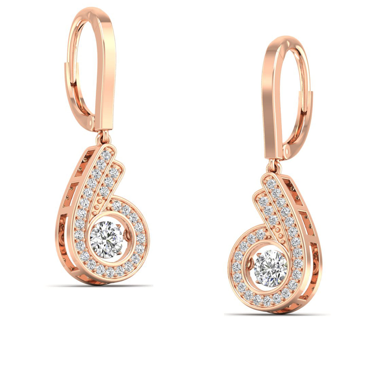 Spiral Triple Row Dancing Diamond Dangle Earrings - Milano