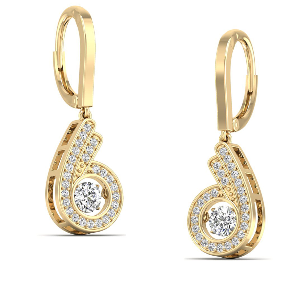 Spiral Triple Row Dancing Diamond Dangle Earrings - Milano