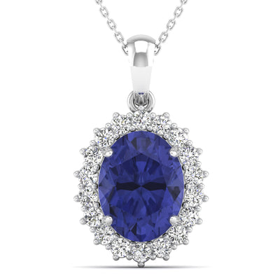 Oval Tanzanite Sunburst Halo Diamond Pendant