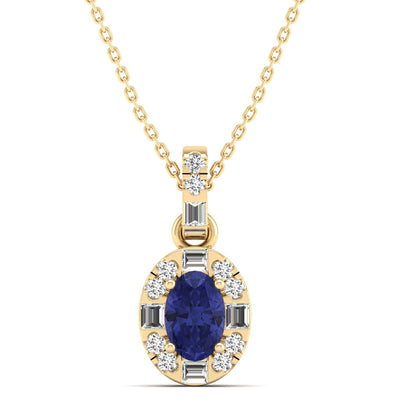 Oval Tanzanite Halo Baguette Diamond Pendant