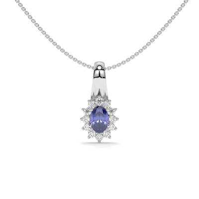 Oval Tanzanite and Lab Diamond Pendant