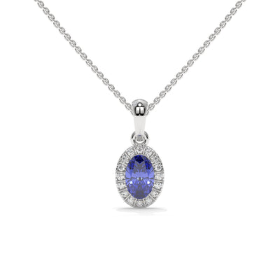 Oval Tanzanite and Halo Lab Diamond Pendant