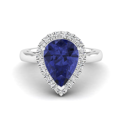 Pear Tanzanite Diamond Halo Ring