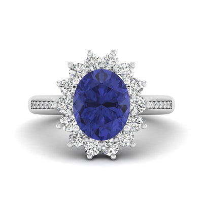 Oval Tanzanite Sunburst Diamond Halo Ring