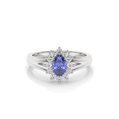 Oval Tanzanite and Lab Diamond Ring