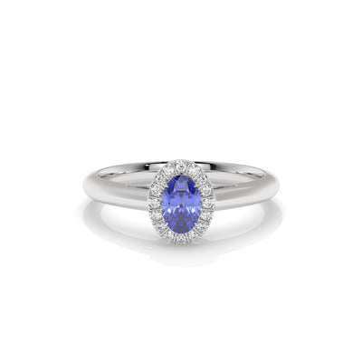 Oval Tanzanite and Halo Lab Diamond Ring
