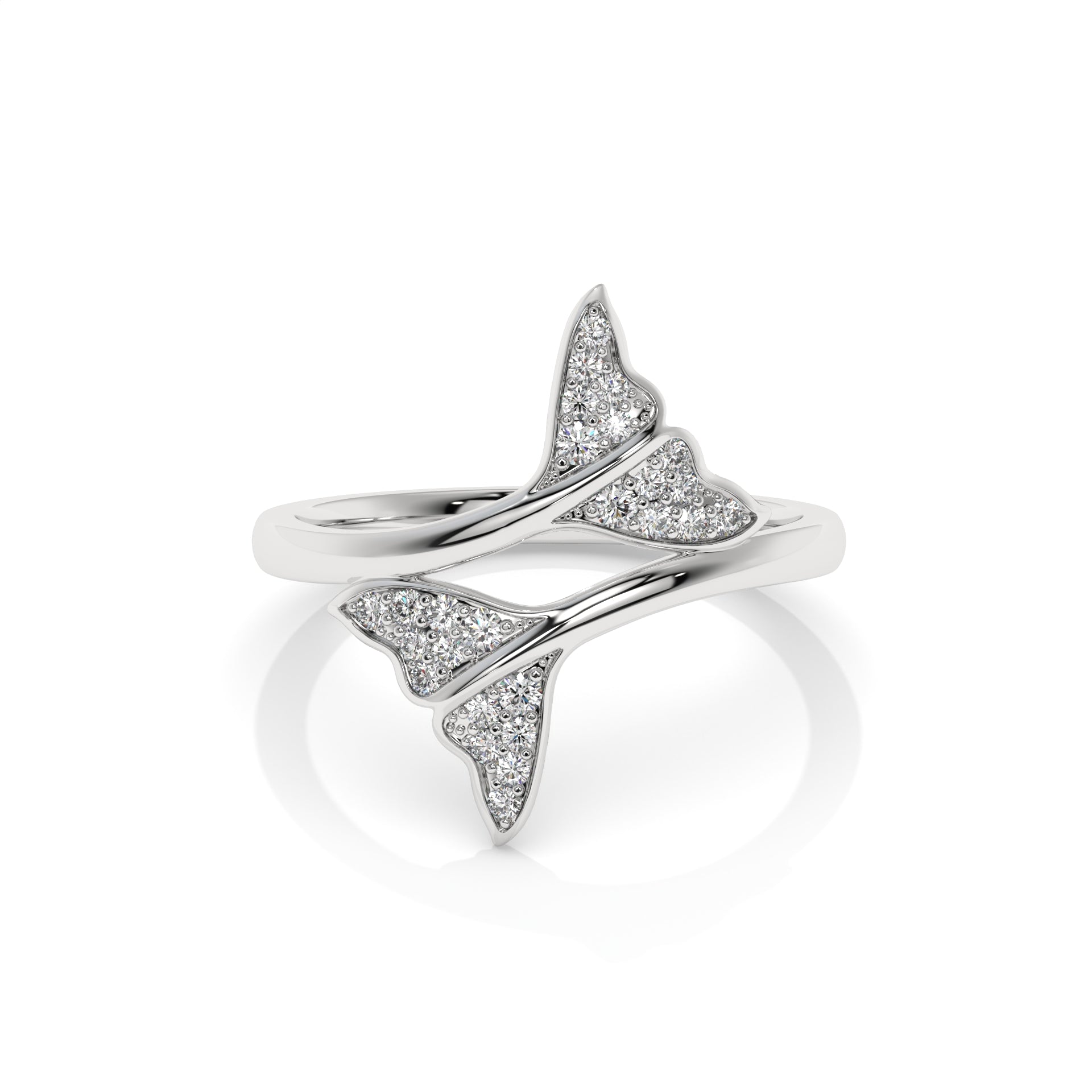 14K White Gold - Double Tail Pavé