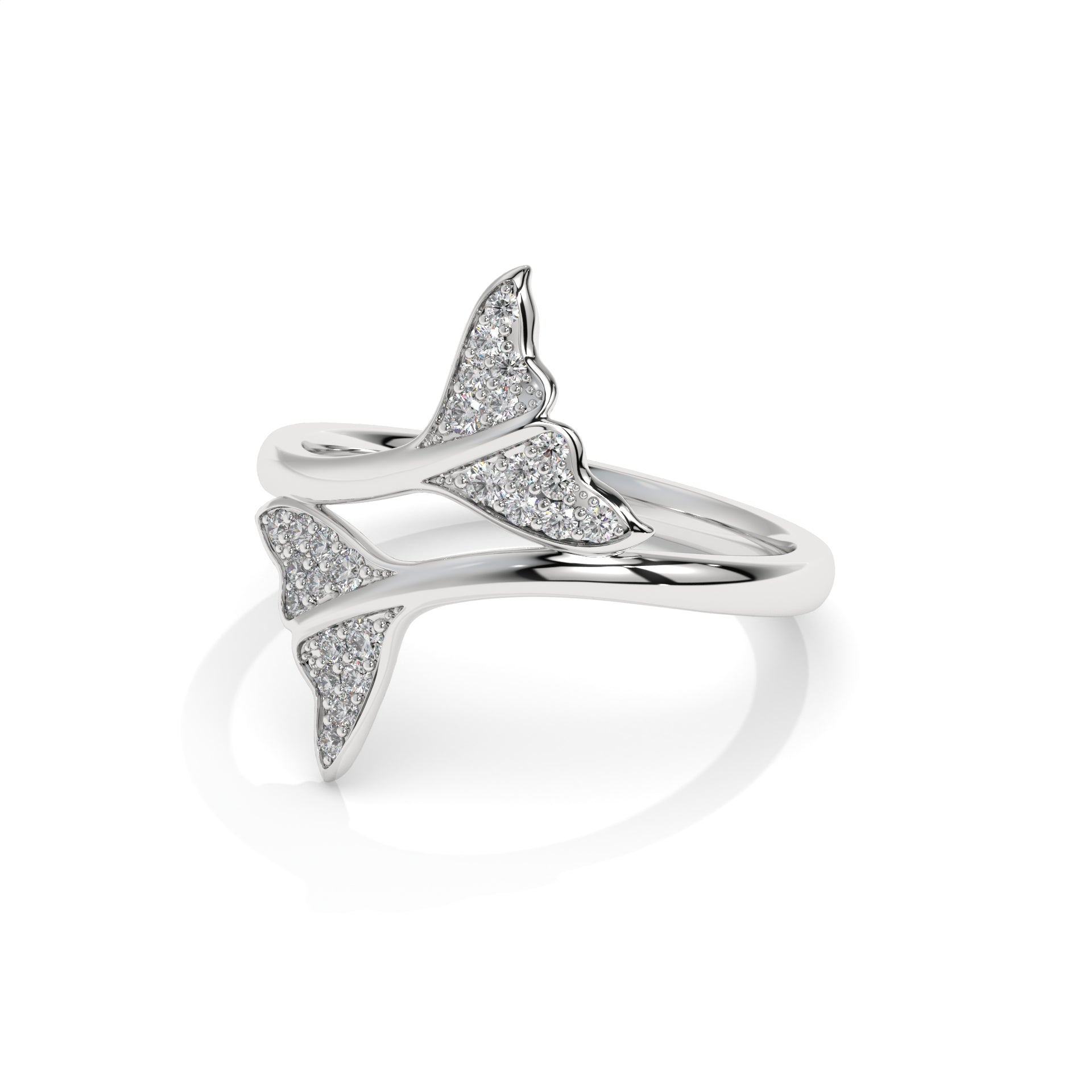14K White Gold - Double Tail Pavé