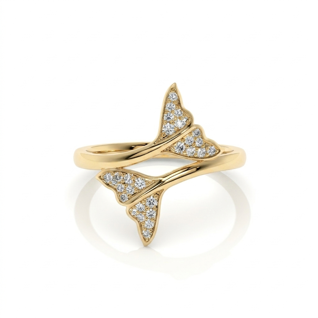 14K Yellow Gold - Double Tail Pavé