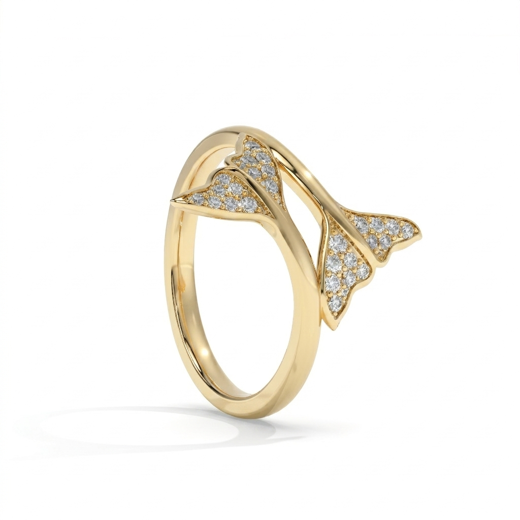 14K Yellow Gold - Double Tail Pavé