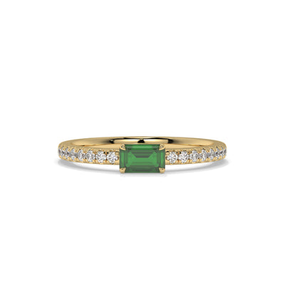 Stackable East-West Emerald and Diamond Band