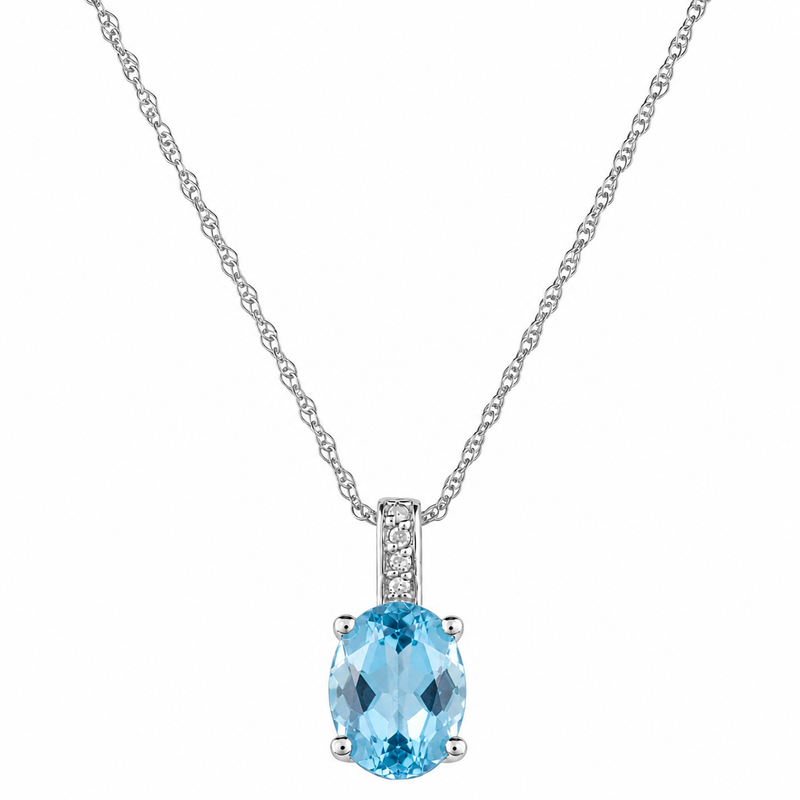 14K White Gold - Blue Topaz