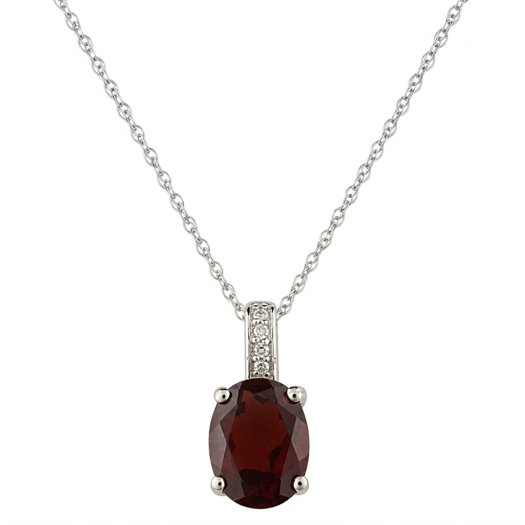 14K White Gold - Garnet