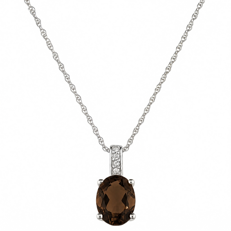 14K White Gold - Smoky Quartz
