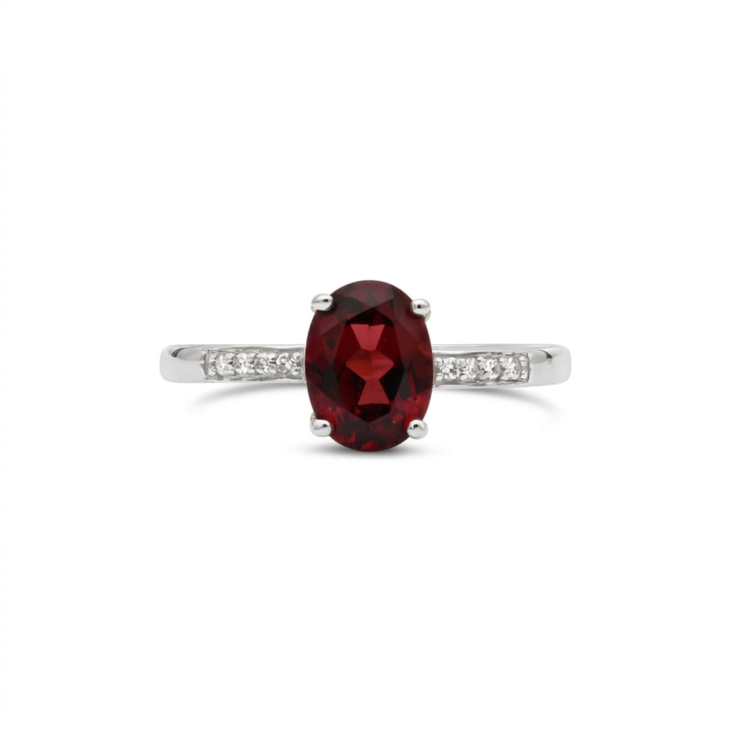 14K White Gold - Garnet