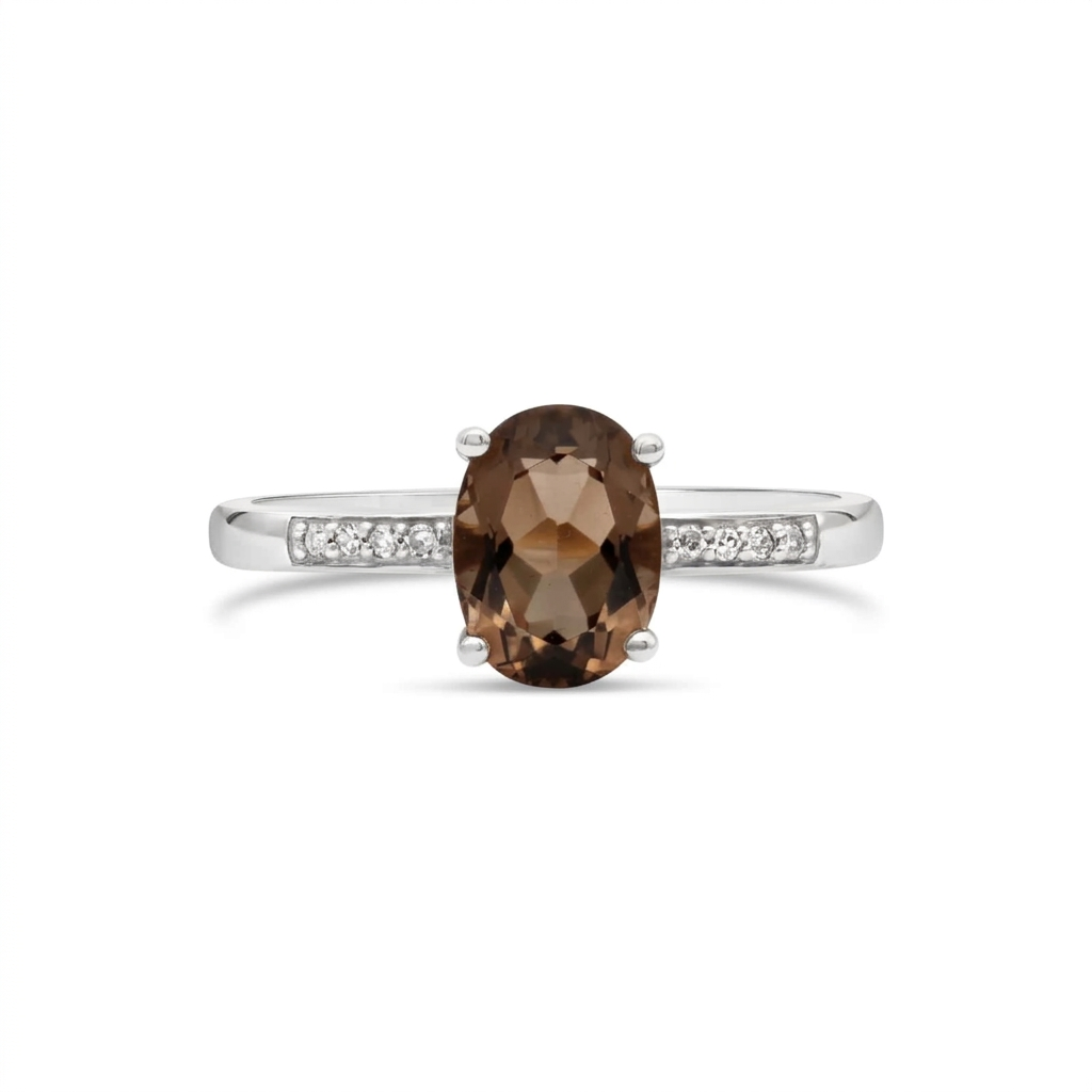 14K White Gold - Smoky Quartz