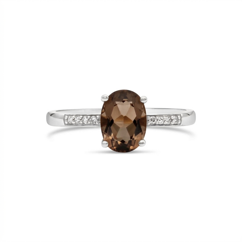 14K White Gold - Smoky Quartz