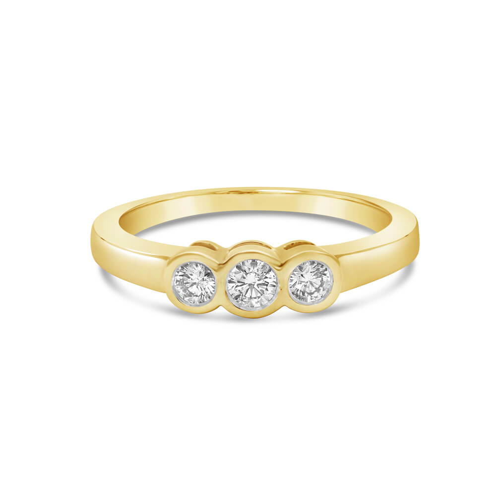 3-Stone Bezel Set Diamond Band in Yellow Gold - Milano